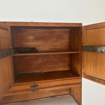 1930s Hoosier Oak Kitchen Cabinet with Porcelain Top