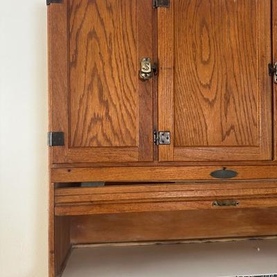 1930s Hoosier Oak Kitchen Cabinet with Porcelain Top