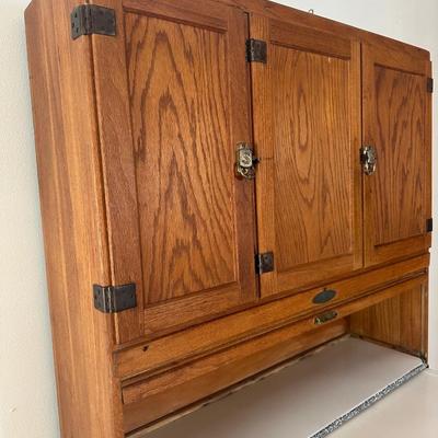 1930s Hoosier Oak Kitchen Cabinet with Porcelain Top