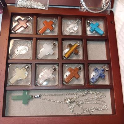 GEM STONE CROSS PENDANTS