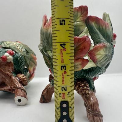 Fitz & Floyd Holly Leaf & Berry Ceramic Candle Holders