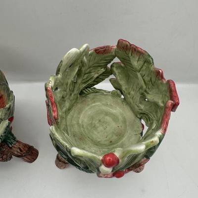 Fitz & Floyd Holly Leaf & Berry Ceramic Candle Holders