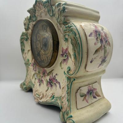 Antique Porcelain Mantel Clock with Floral Decoration