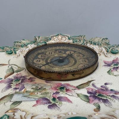 Antique Porcelain Mantel Clock with Floral Decoration