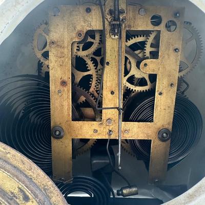 Antique Porcelain Mantel Clock with Floral Decoration