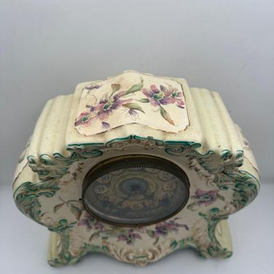 Antique Porcelain Mantel Clock with Floral Decoration