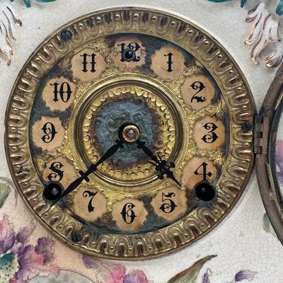 Antique Porcelain Mantel Clock with Floral Decoration