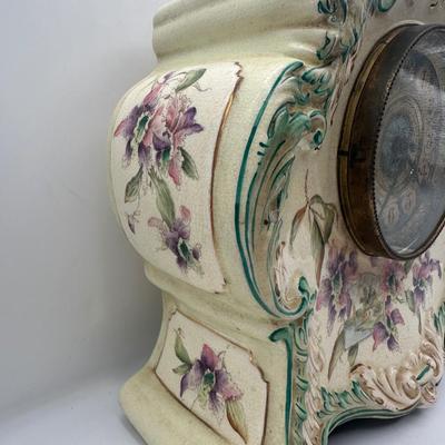 Antique Porcelain Mantel Clock with Floral Decoration