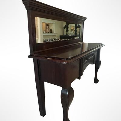 Antique Mahogany Queen Anne–Style Wood Sideboard with Framed Mirror