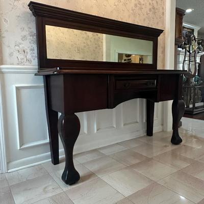 Antique Mahogany Queen Anne–Style Wood Sideboard with Framed Mirror