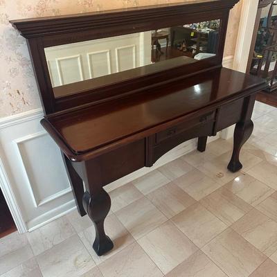 Antique Mahogany Queen Anne–Style Wood Sideboard with Framed Mirror