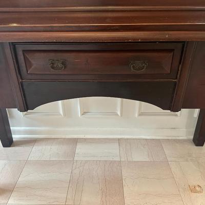 Antique Mahogany Queen Anne–Style Wood Sideboard with Framed Mirror