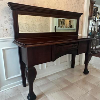 Antique Mahogany Queen Anne–Style Wood Sideboard with Framed Mirror