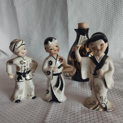 ASIAN FIGURINES AND HAND PAINTED JUG