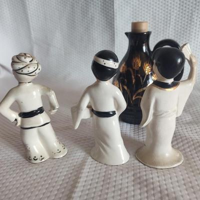 ASIAN FIGURINES AND HAND PAINTED JUG