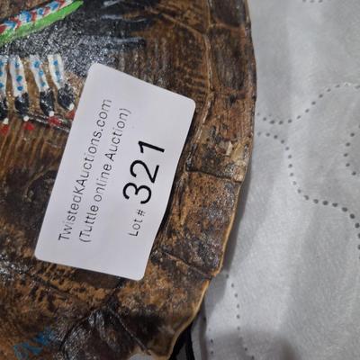Native American-style art painted on a large turtle shell