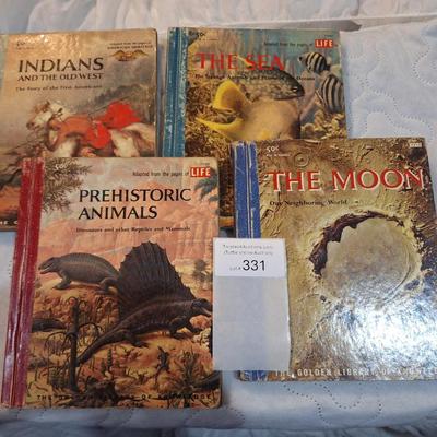 vintage book-"Prehistoric Animals," "Indians and the Old West," "The Sea," and "The Moon".