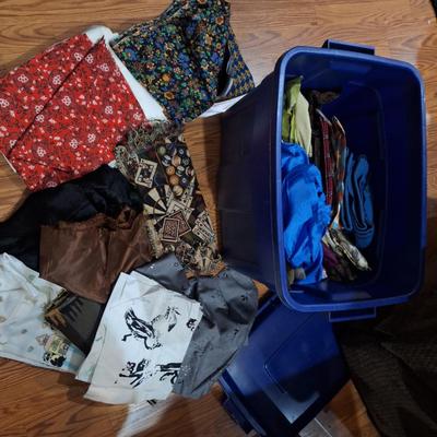 Roughneck tub full of fabric pieces