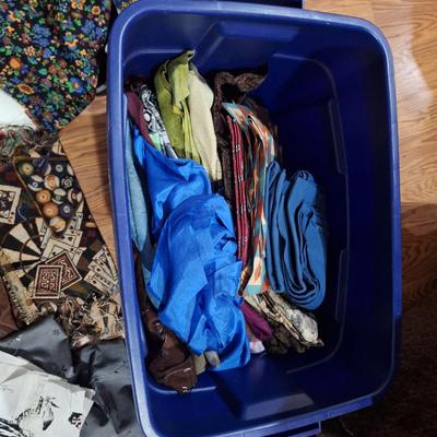 Roughneck tub full of fabric pieces