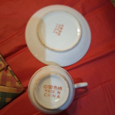 vintage demitasse teacup and saucer blue floral and gold trim