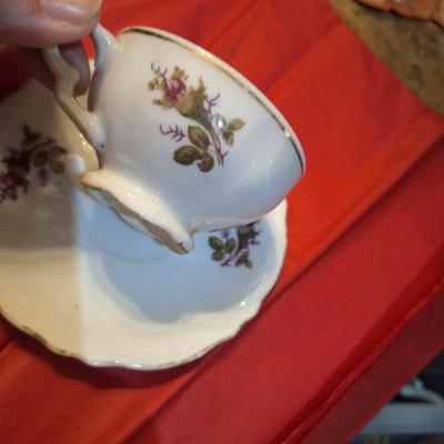 vintage Japanese teacup and saucer set -Moss Rose pattern