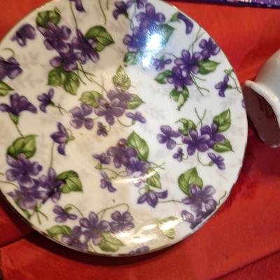 vintage purple violet chintz teacup and saucer- probably mismatched set