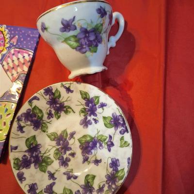 vintage purple violet chintz teacup and saucer- probably mismatched set