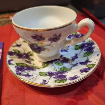vintage purple violet chintz teacup and saucer- probably mismatched set