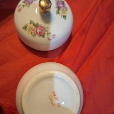 vintage ceramic trinket box with roses