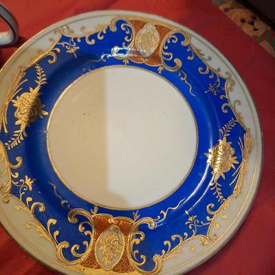 Hira China blue and gold creamer and 2 saucers