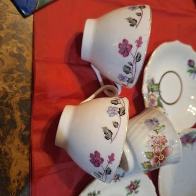 collection of bone China teacups and saucers-mismatched