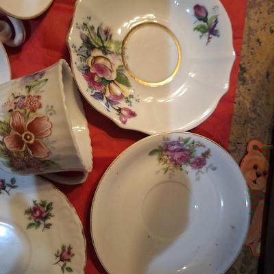 collection of bone China teacups and saucers-mismatched
