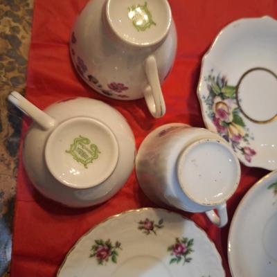collection of bone China teacups and saucers-mismatched