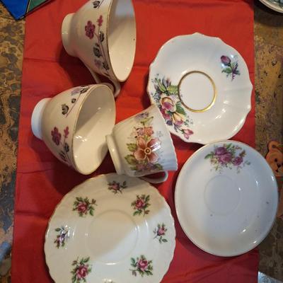 collection of bone China teacups and saucers-mismatched