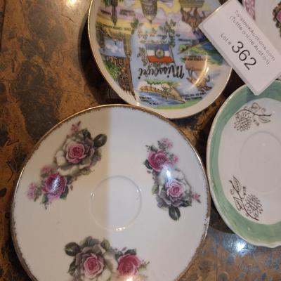 mismatched teacups and saucers