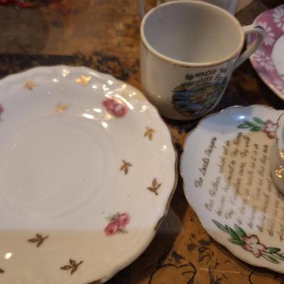 mismatched teacups and saucers