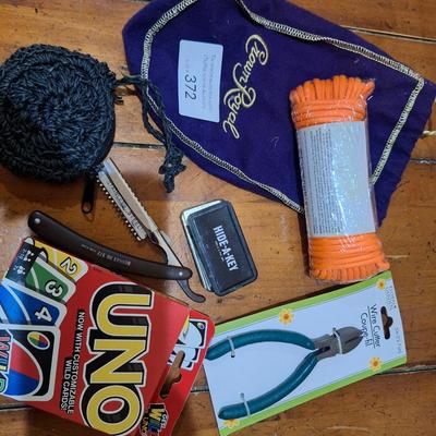 misc. bundle, crown royal bag, paracord, uno game and more