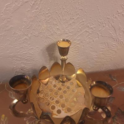 silverplated lotus flower with candle holders