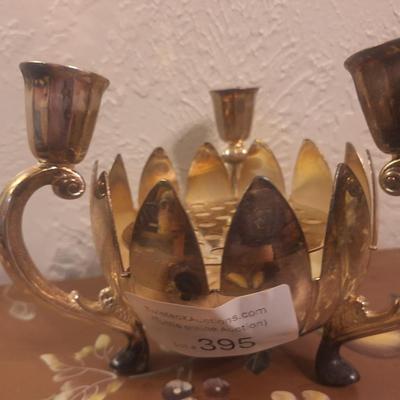 silverplated lotus flower with candle holders