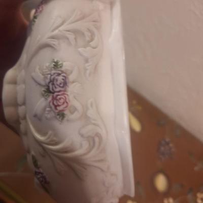 porcelain bisque trinket box rose pattern