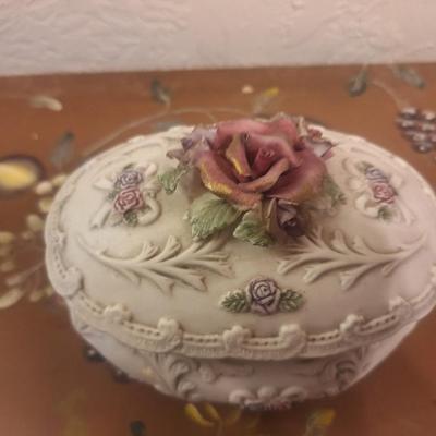 porcelain bisque trinket box rose pattern