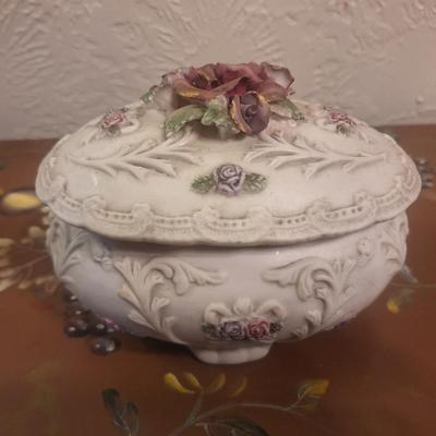 porcelain bisque trinket box rose pattern