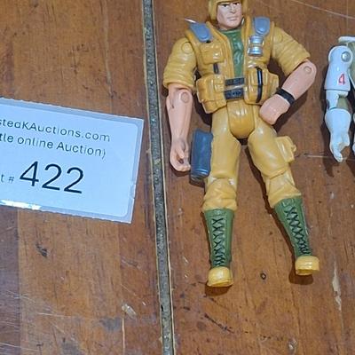 2 small action figures:1994 vanard the corps star force sapper astronaut figure on the right and GI joe action figure on the left from 2002