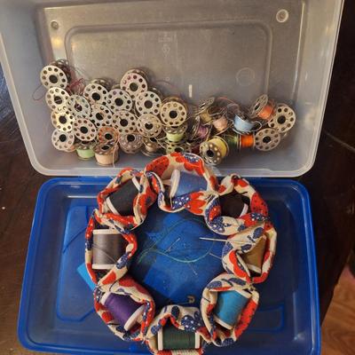 pin cushion and bobbins