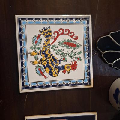 misc bundle of ceramic tiles, dishes and other