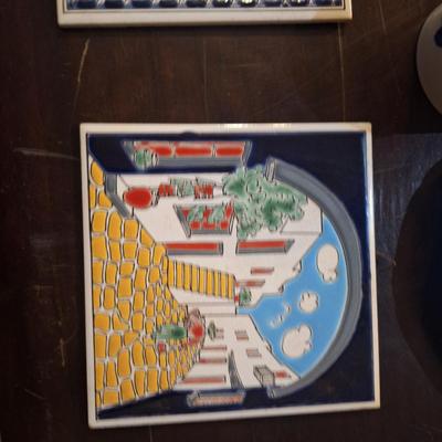 misc bundle of ceramic tiles, dishes and other