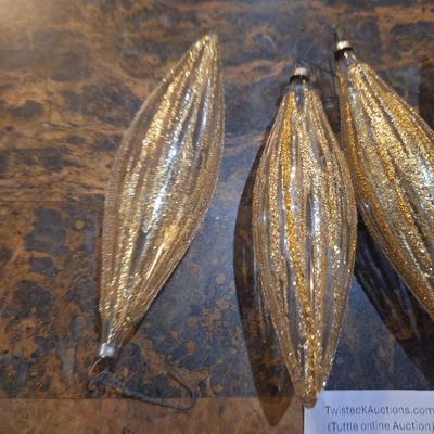 clear glass with gold glitter ornaments