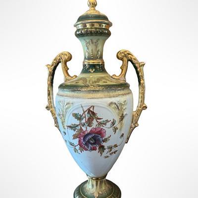 Porcelain Covered Center Urn with Hand-Painted Floral Decoration (See Description)