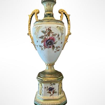Porcelain Covered Center Urn with Hand-Painted Floral Decoration (See Description)