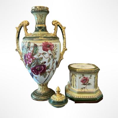 Porcelain Covered Center Urn with Hand-Painted Floral Decoration (See Description)